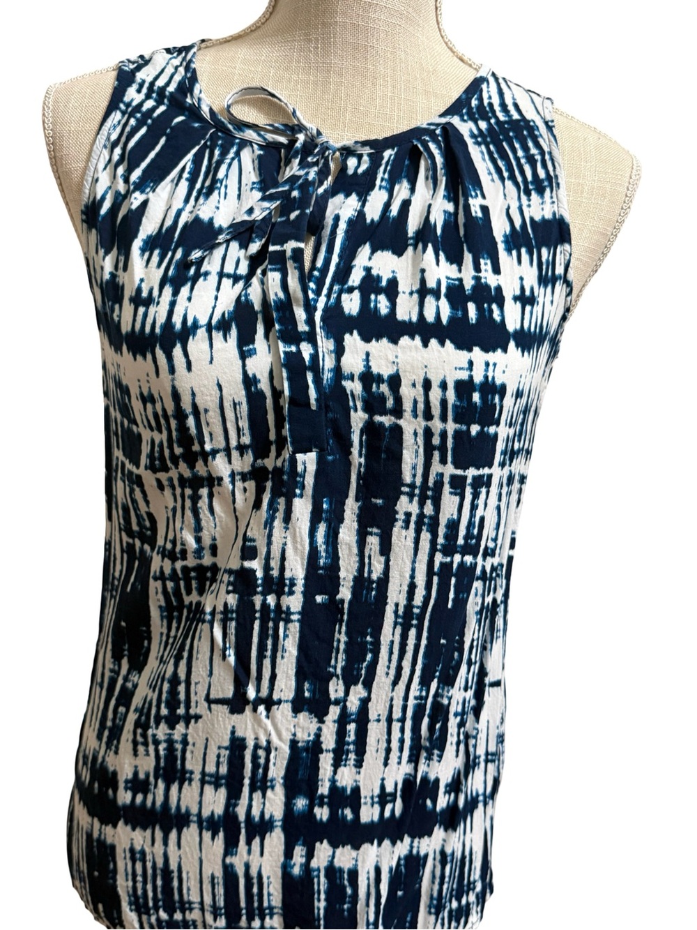 Crosby Navy and White Abstract Stripe Sleeveless Blouse